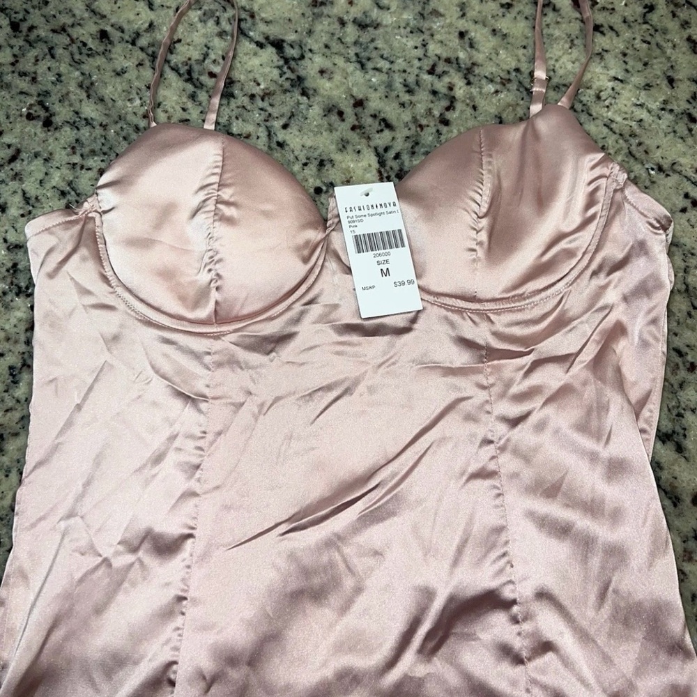 Fashion Nova Pink Satin Long Dress With Slit New With Tags Size Medium